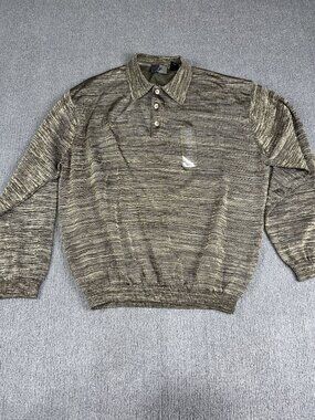 J. Ferrar Mens Brown Gold Metallic Long Sleeve Polo Shirt Large